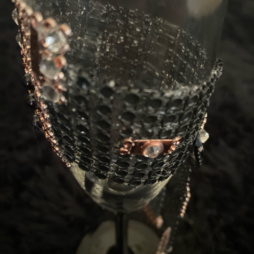 Black and Rose Gold Bling Wine Glass Set, His and Hers Elegant Wine Glasses - Picture 7 of 17
